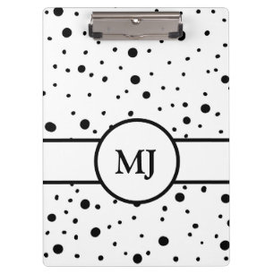 Monogrammed Black White Polka Dots and Stripes Clipboard