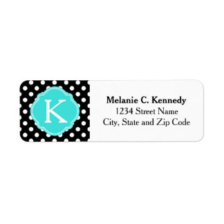 Monogrammed Black White Polka Dots Blue Quatrefoil