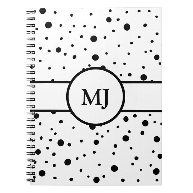 Monogrammed Black White Polka Dots   Notebook (Front)