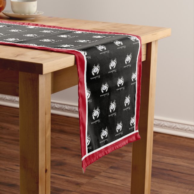Monogrammed Black White Red Crab Nautical Coastal  Short Table Runner (In Situ)