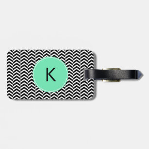 Monogrammed Black, White Sea Foam Chevron Pattern Luggage Tag