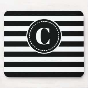 Monogrammed Black/White Striped Mouse Pad