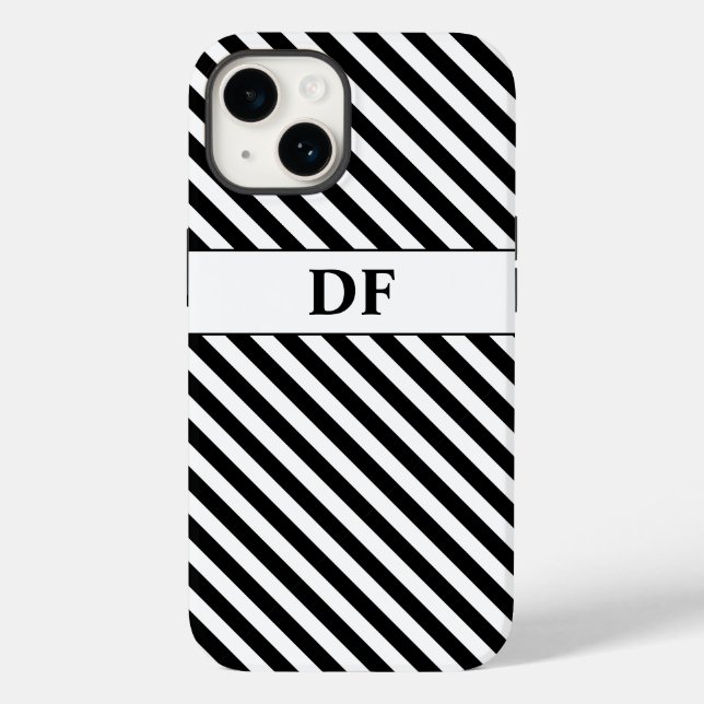 Monogrammed Black/White Stripes Case-Mate iPhone Case (Back)