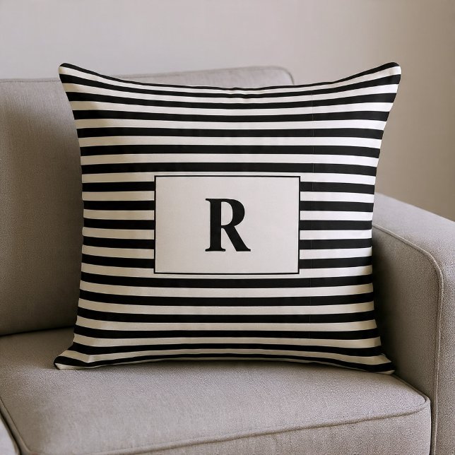 Monogrammed Black/White Stripes Cushion (Creator Uploaded)
