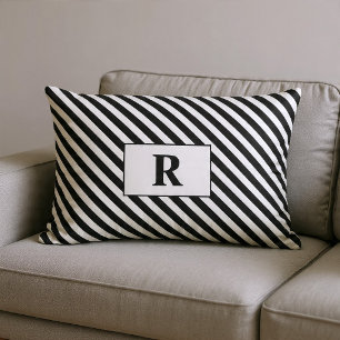 Monogrammed Black/White Stripes Lumbar Cushion