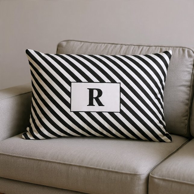 Monogrammed Black/White Stripes Lumbar Cushion (Creator Uploaded)