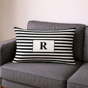 Monogrammed Black/White Stripes Lumbar Cushion