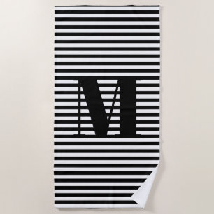 Monogrammed black white stripes pattern custom beach towel