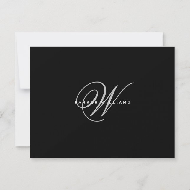 Monogrammed Black & White Thank You Card (Front)