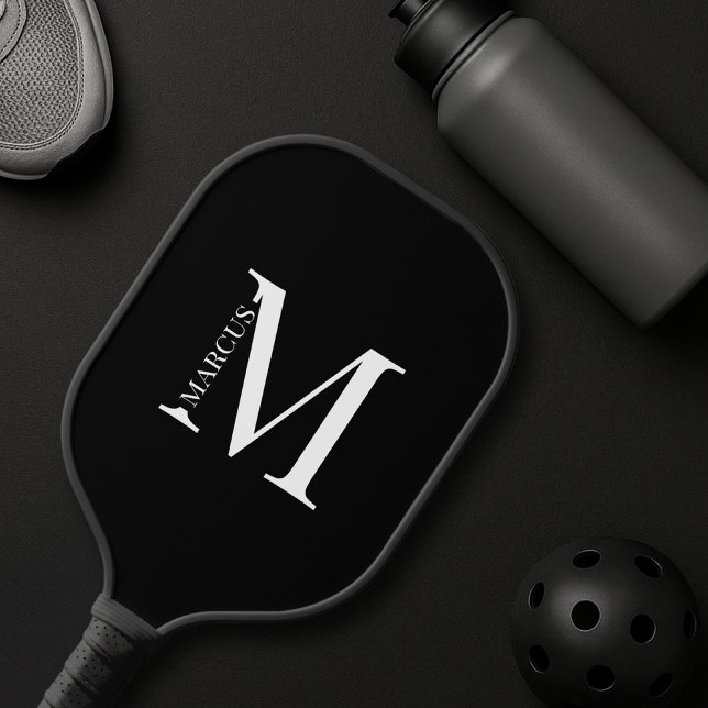 Monogrammed Black with Elegant Serif Initial Pickleball Paddle (Creator Uploaded)