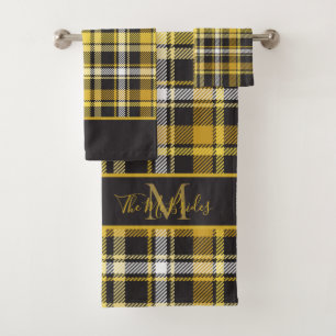 Monogrammed Black & Yellow Plaid  Bath Towel Set