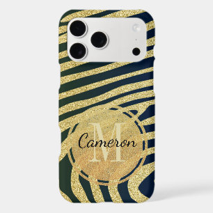 Monogrammed Black Zebra-Skin Stripes On Gold