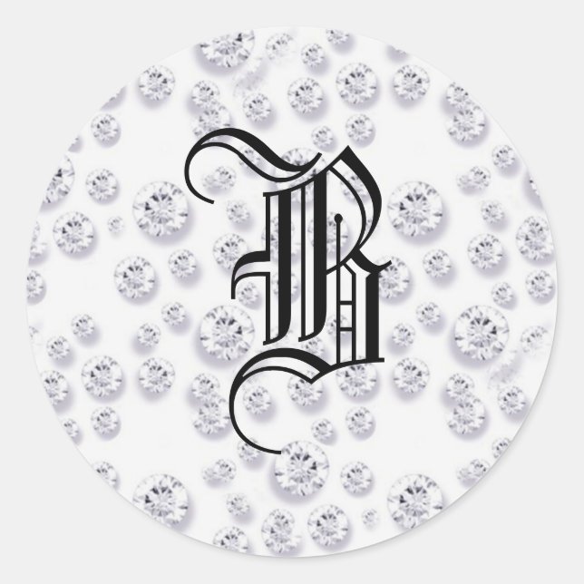 Monogrammed *BLING* Diamonds Classic Round Sticker (Front)