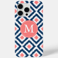 Monogrammed Blue and Coral Diamonds Ikat Pattern