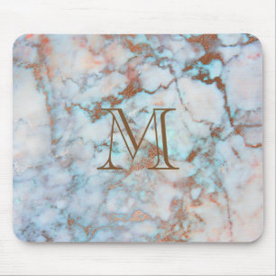 Monogrammed Blue And Grey Marble Stone Mouse Pad