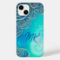 Monogrammed Blue and Teal Abstract Art