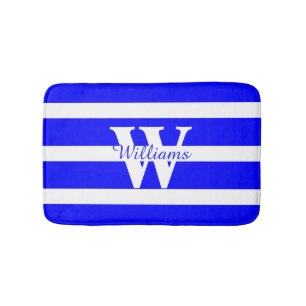 Monogrammed Blue and White Bath Mat