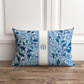 Monogrammed Blue and White Chinoiserie Pillow