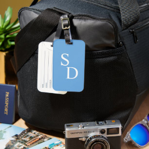 Monogrammed Blue and White Luggage Tag