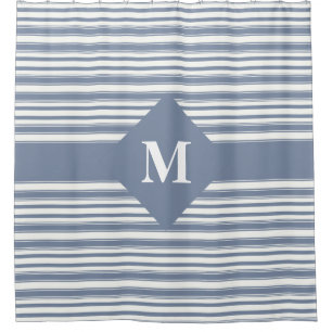 Monogrammed Blue and White Stripes Shower Curtain