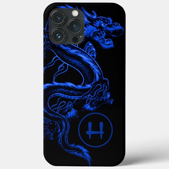 Monogrammed Blue Asian Dragon  Case-Mate iPhone Case (Back)