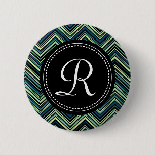 Monogrammed Blue Black Tribal Chevron Pattern 6 Cm Round Badge