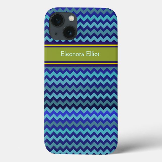monogrammed blue chevron stripes Case-Mate iPhone case (Back)