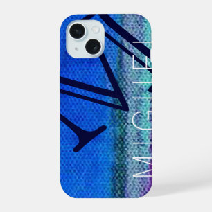 monogrammed blue colour iPhone 15 case