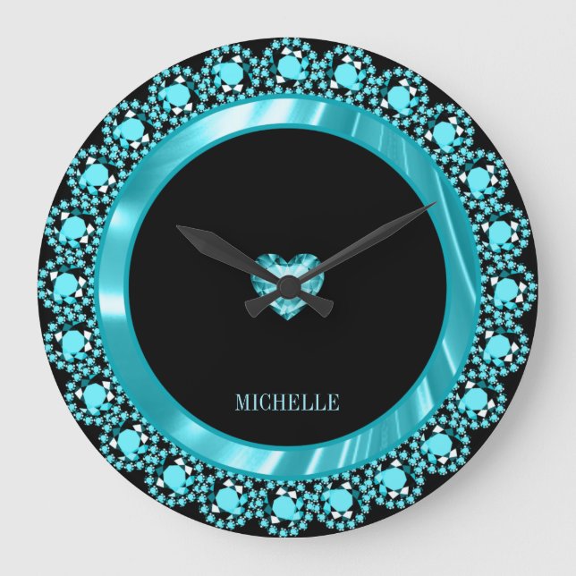 Monogrammed Blue Diamonds Large Clock (Front)