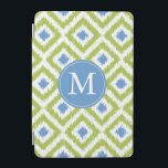 Monogrammed Blue Green Diamond Ikat Pattern iPad Mini Cover<br><div class="desc">Stylish and chic design features a colourful and trendy diamonds ikat pattern and can be personalised with your monogram,  initial,  name,  or any text of your choice.</div>