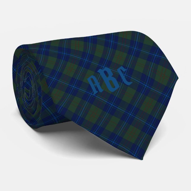 Monogrammed Blue & Green Plaid Tie (Rolled)