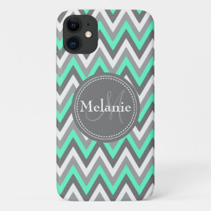 Monogrammed Blue & Grey Chevron Pattern Case-Mate iPhone Case