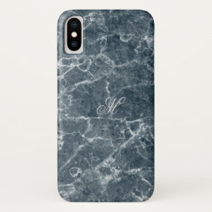 Monogrammed Blue Grey Marble Pattern Case-Mate iPhone Case