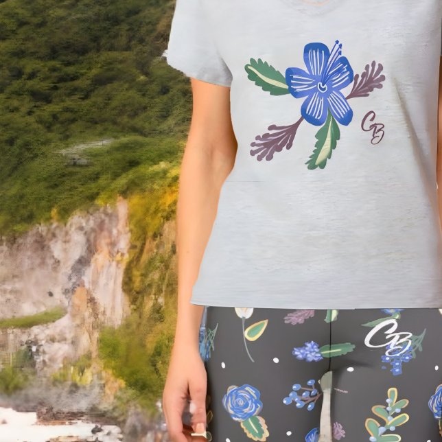 Monogrammed Blue Hibiscus Yoga Fitness Top (Creator Uploaded)