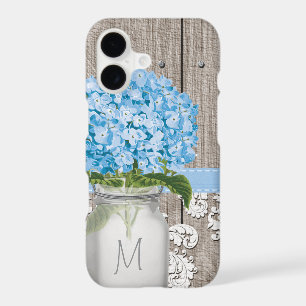 Monogrammed Blue Hydrangea Mason Jar