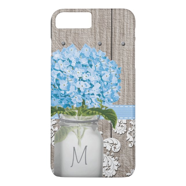 Monogrammed Blue Hydrangea Mason Jar Case-Mate iPhone Case (Back)
