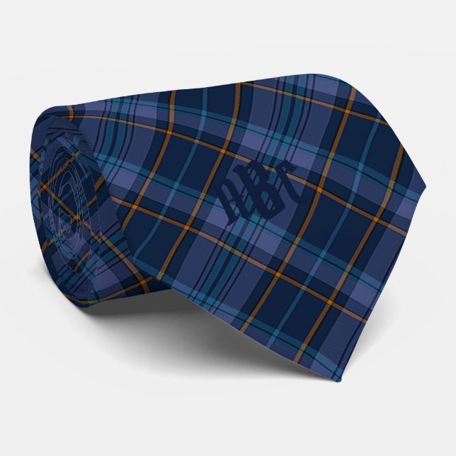 Monogrammed Blue, Lavender & Gold Plaid Tie (Rolled)