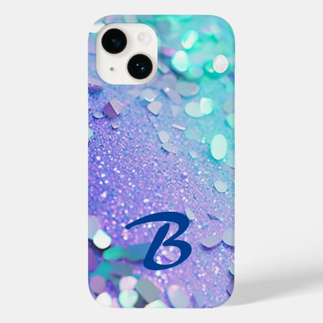 Monogrammed Blue Lavender Mint Glitter Case-Mate iPhone Case (Back)