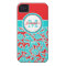 Monogrammed Blue, Red, White Damask iPhone 4
