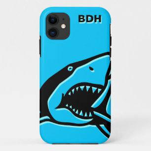 Monogrammed blue shark iPhone 11 case