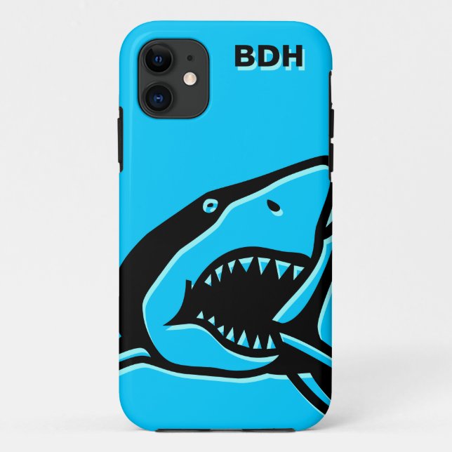 Monogrammed blue shark Case-Mate iPhone case (Back)
