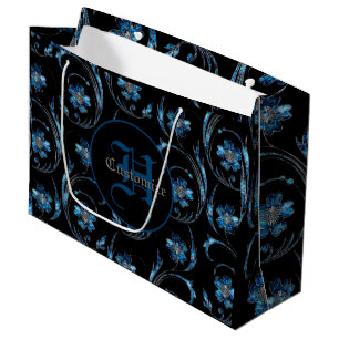 Monogrammed Blue Shimmer Floral 2 Large Gift Bag