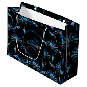 Monogrammed Blue Shimmer Floral Large Gift Bag