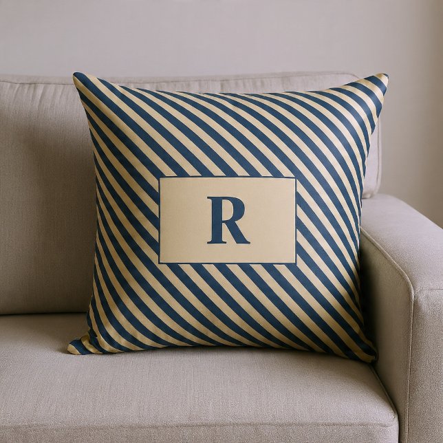 Monogrammed Blue/Vanilla Stripes Cushion (Creator Uploaded)