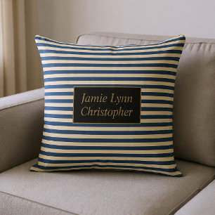 Monogrammed Blue/Vanilla Stripes Cushion