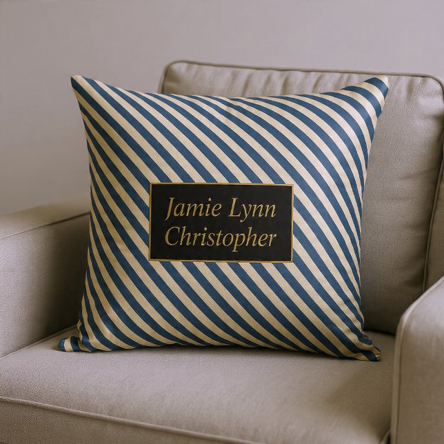 Monogrammed Blue/Vanilla Stripes Cushion (Creator Uploaded)
