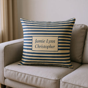 Monogrammed Blue/Vanilla Stripes Cushion