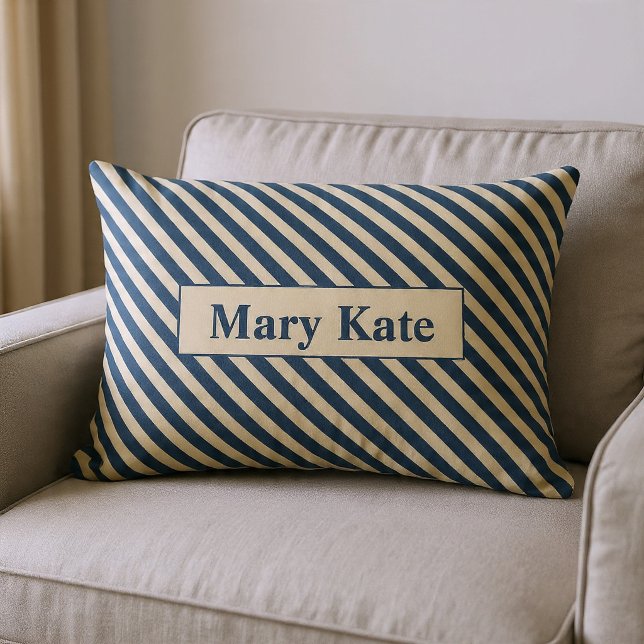 Monogrammed Blue/Vanilla Stripes Lumbar Cushion (Creator Uploaded)