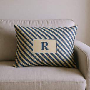Monogrammed Blue/Vanilla Stripes Lumbar Cushion