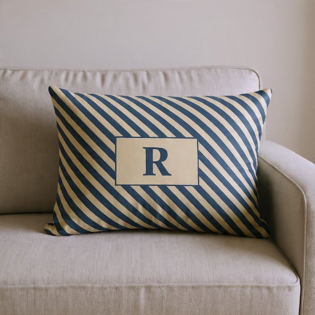 Monogrammed Blue/Vanilla Stripes Lumbar Cushion (Creator Uploaded)